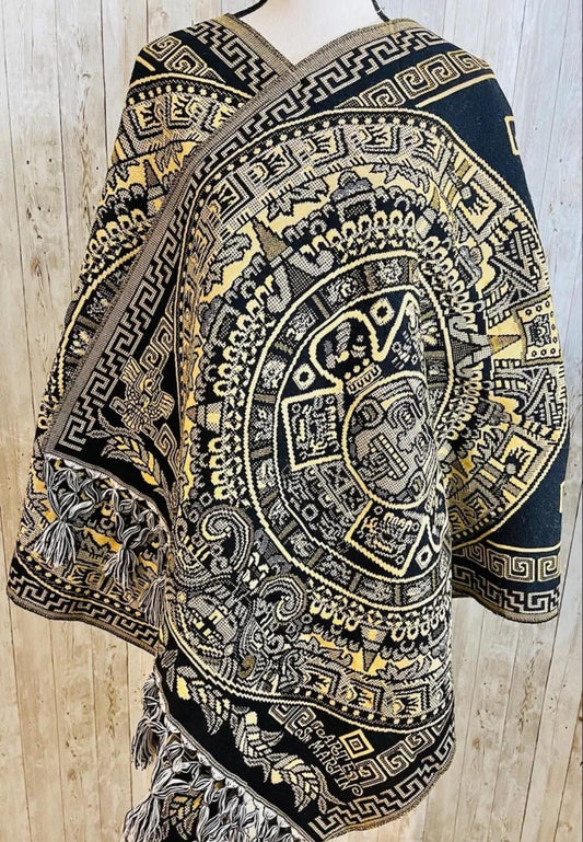 Aztec Calendar Mexican Shawl Wrap Reboso Artesanales Capas Pashima de Calendario Azteca