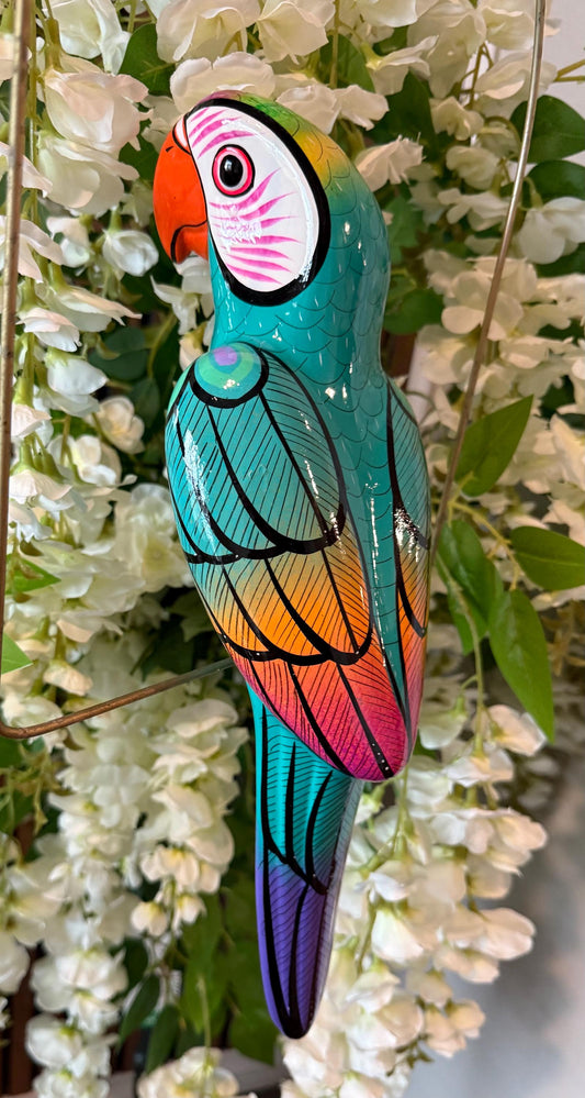 Mexican Exotic Ceramic Bird on a Perch Pajaro Mexicano de Ceramic en Aro