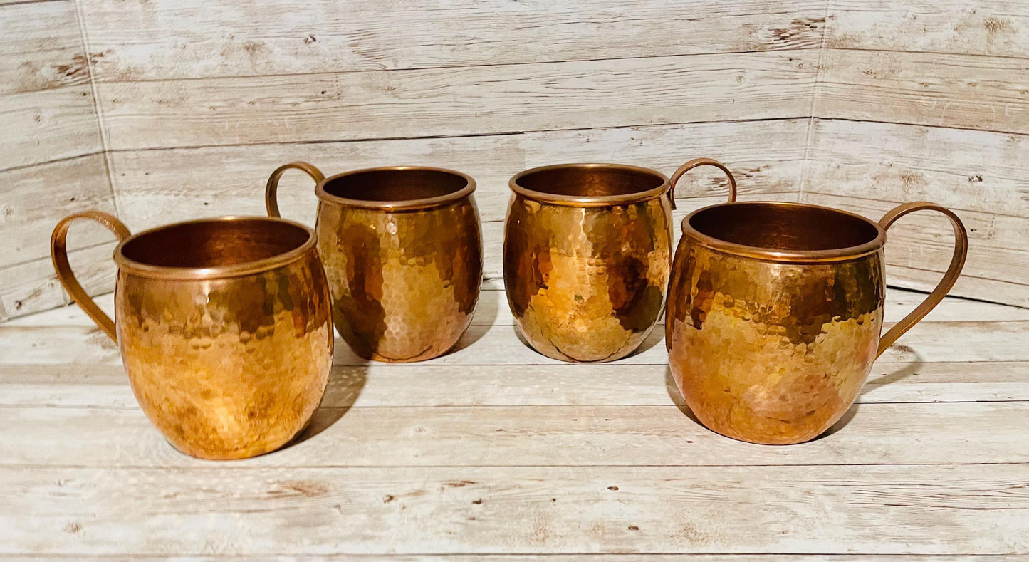4x Mexican Copper Cups 4 Vasos de Cobre Mexicano