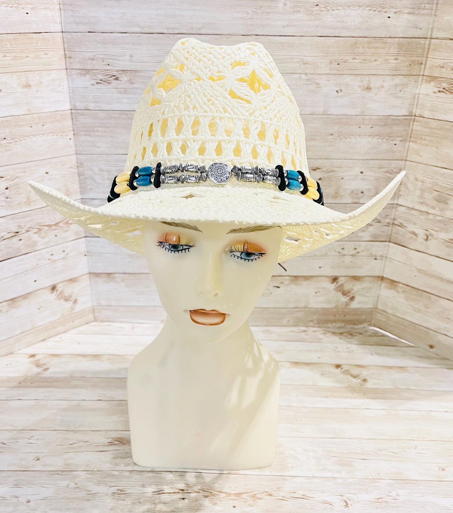 Beige Cowboy Hat One Size Sombrero Negro Vaquero con Toquilla