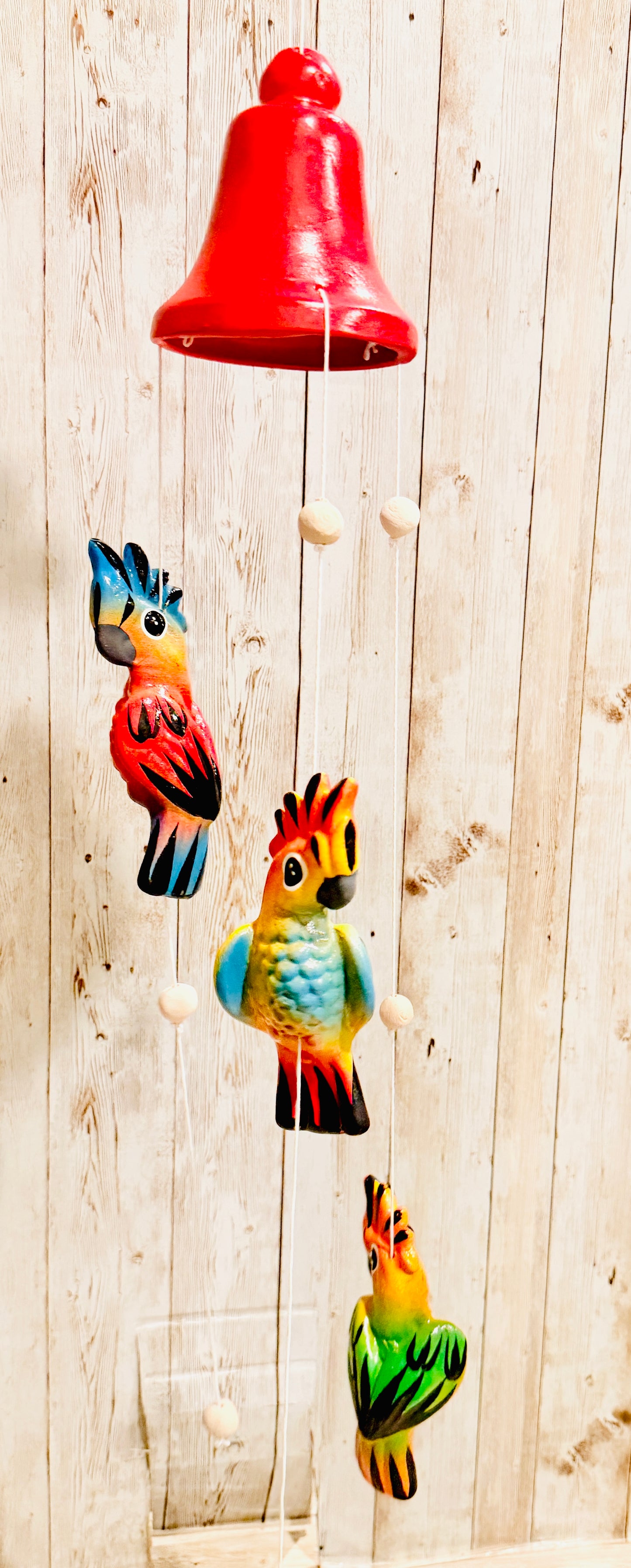 Mexican Ceramic Parrot Wind Chime Campana de Viento Mexicana de Cotorritos