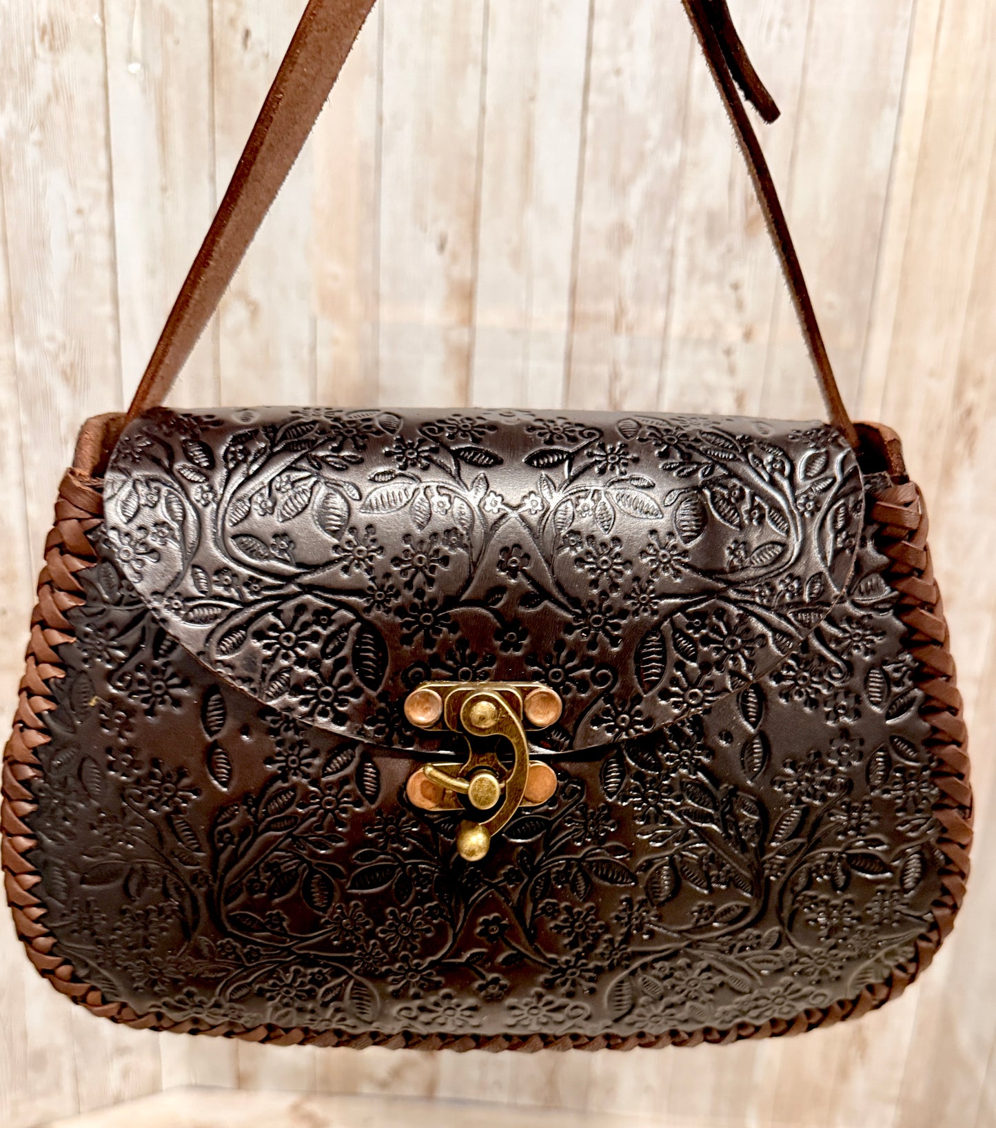 Mexican Leather Tooled Handbag Bolsa Mexicana de Piel Cincelada