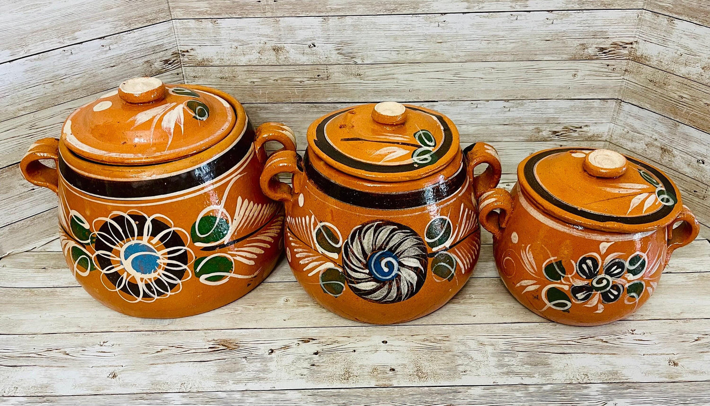 Terra Cota Clay Pot for Beans Soups Olla Tonala de Barro para Caldos Frijoles Sopas