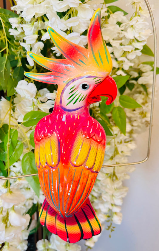 Mexican Exotic Ceramic Bird on a Perch Pajaro Mexicano de Ceramic en Aro