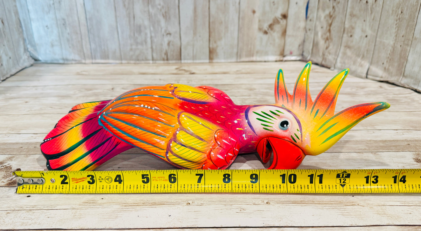 Mexican Exotic Ceramic Bird on a Perch Pajaro Mexicano de Ceramic en Aro