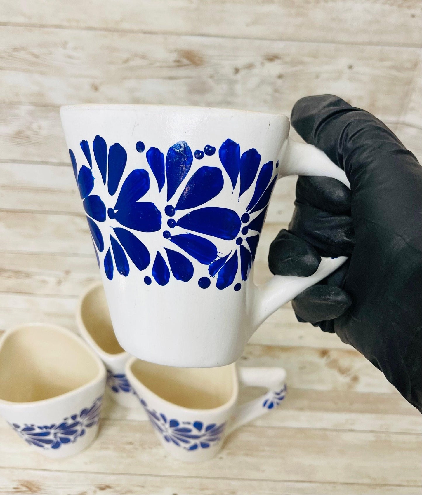 4x Mexican Ceramic Heart Shaped Pottery Cups 4x Tazas de Ceramica Mexicanas en Forma de Corazon