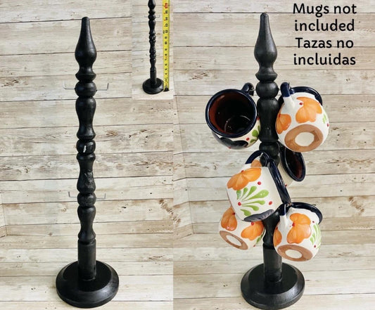 Rustic Wooden Tree Mug Holder Stand Holds 6 Mugs Soporte de Madera para Tazas
