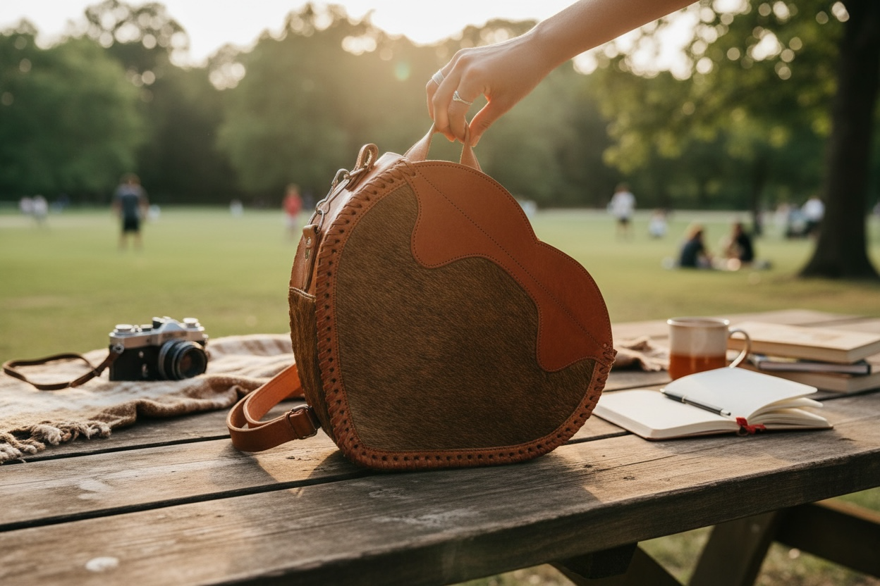 Mexican Cowhide Heart Shaped Leather Tooled Handbag Bolsa Mexicana Corazon de Piel y Cuero