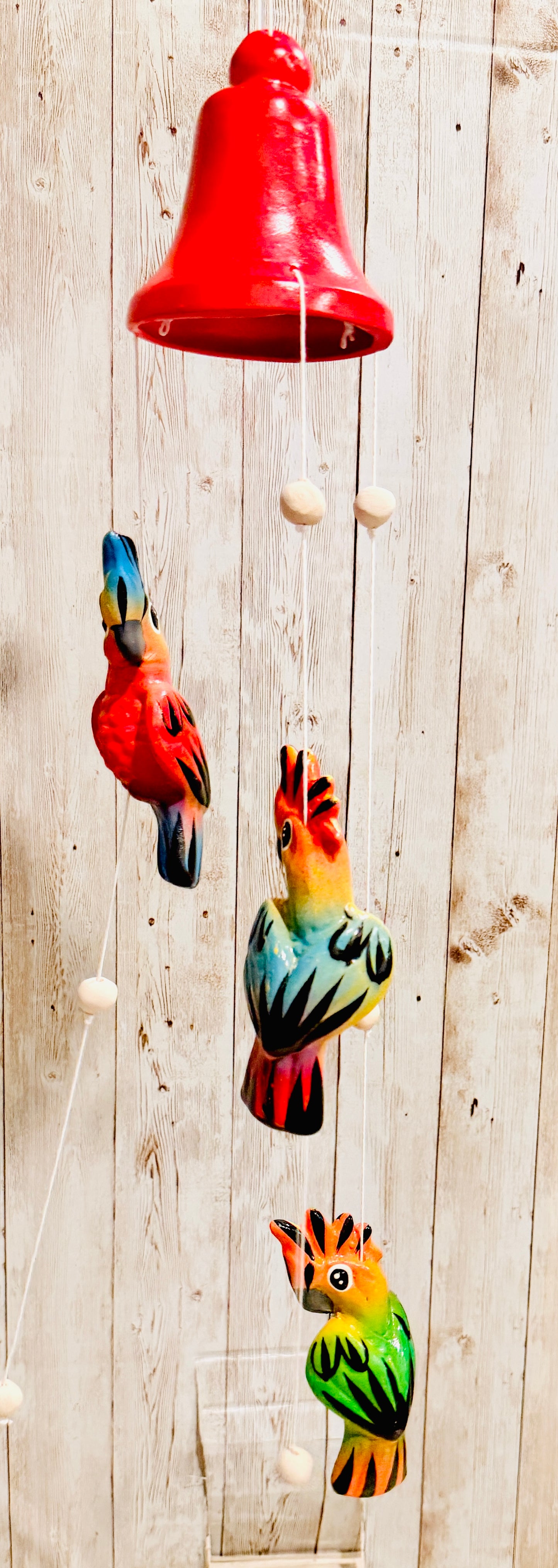 Mexican Ceramic Parrot Wind Chime Campana de Viento Mexicana de Cotorritos