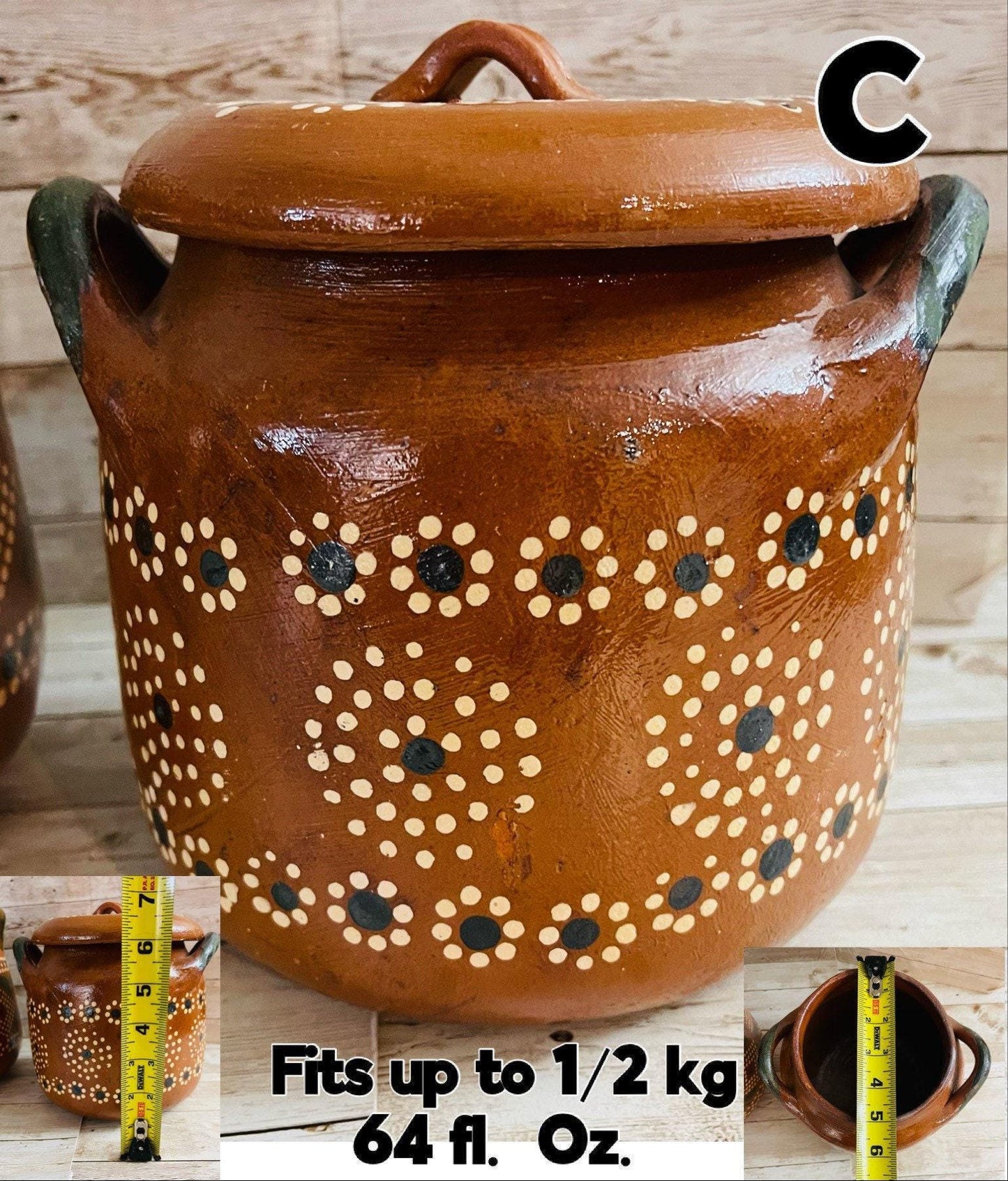 Olla de Barro Decorada con Tapa Clay Pot with Lid Fits Up To Terracota Bean Pot