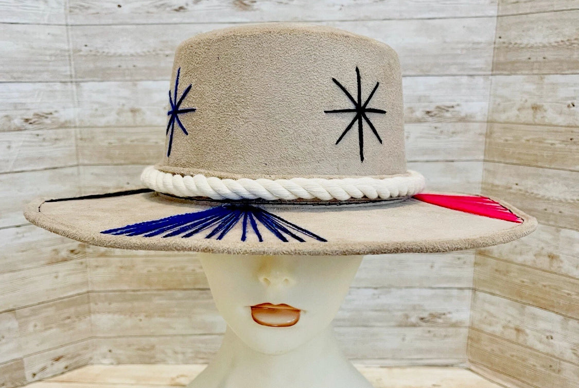 Mexican Western Boho Embroidered Hat Medium Sombrero Mexicano con Bordado Fino
