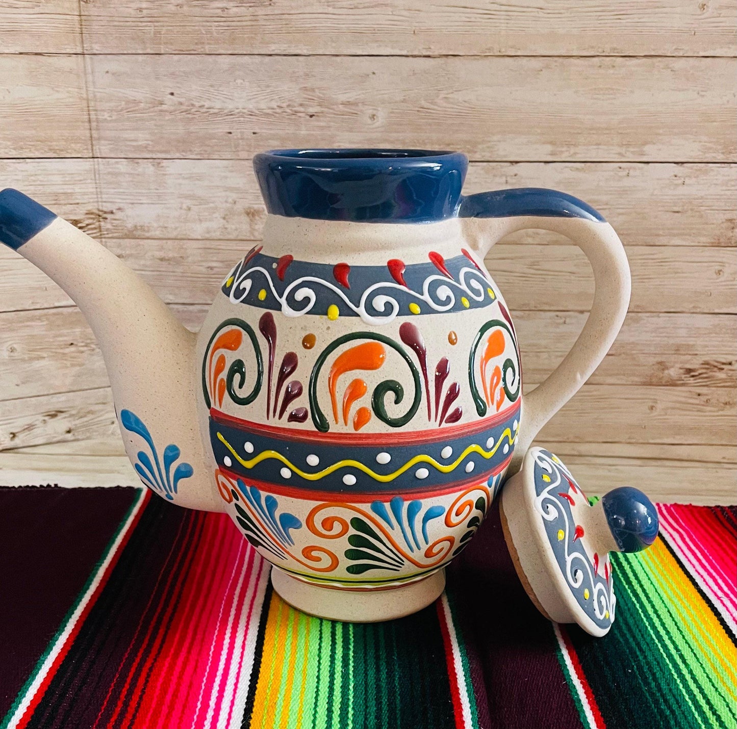 Terra Cotta Mexican Art Pottery CoffeeTea Pot Jarra Lechera Cafetera Artesanal Mexicana Engove