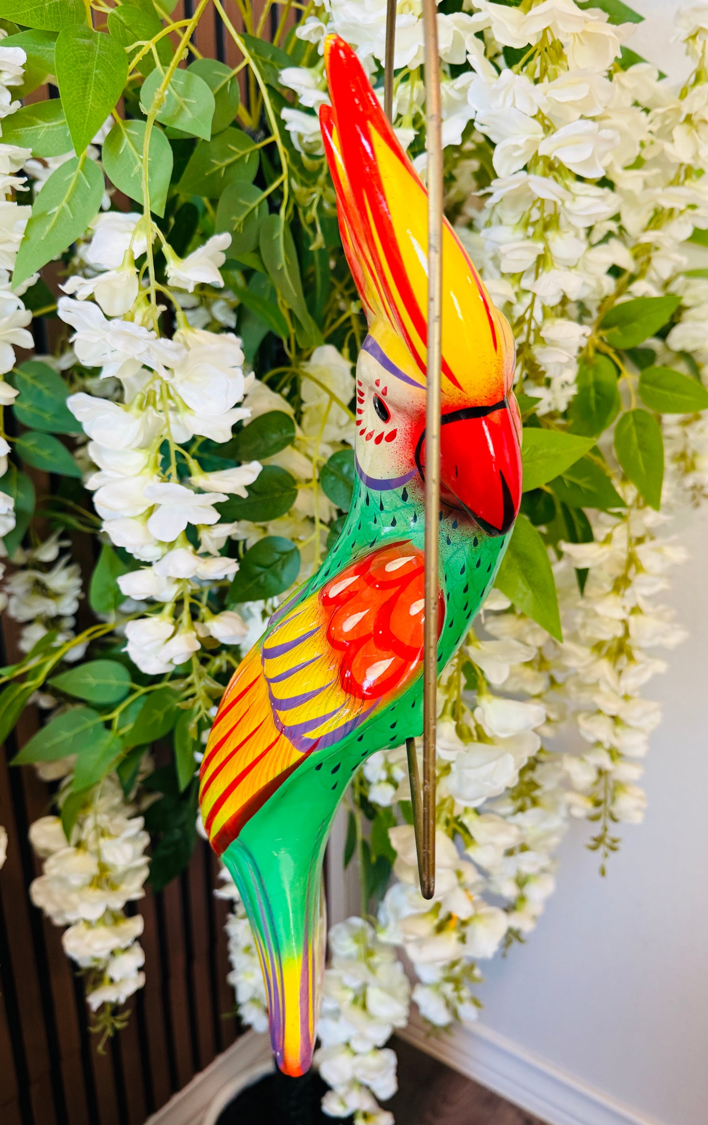 Mexican Exotic Ceramic Bird on a Perch Pajaro Mexicano de Ceramic en Aro