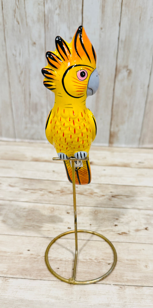 Mexican Exotic Ceramic Bird on a Perch Pajaro Mexicano de Ceramic en Aro