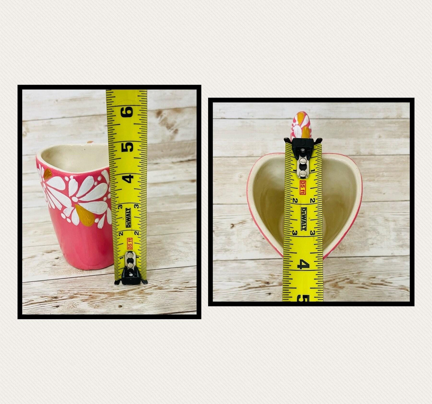 4x Mexican Ceramic Heart Shaped Pottery Cups 4x Tazas de Ceramica Mexicanas en Forma de Corazon