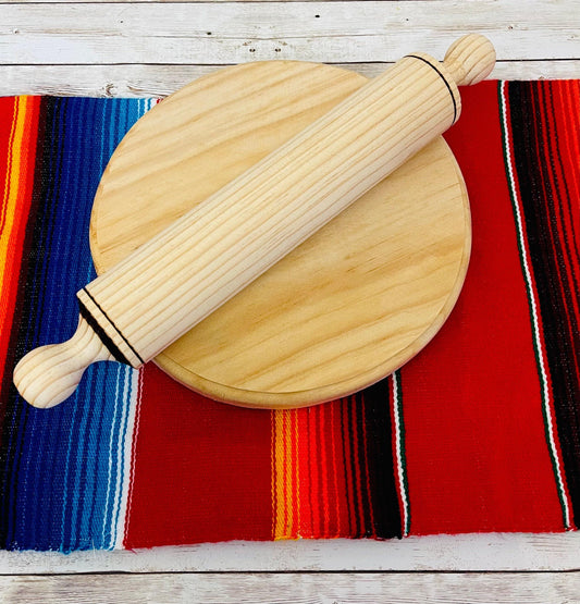 Mexican Wood Rolling Pin & Board Palote Rodillo Mexicano Para Amazar Con Su Tabla