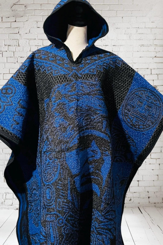 Mexican Double Sided Poncho Aztec and Jaguar Poncho Gavan Azteca con Jaguar Doble Vista