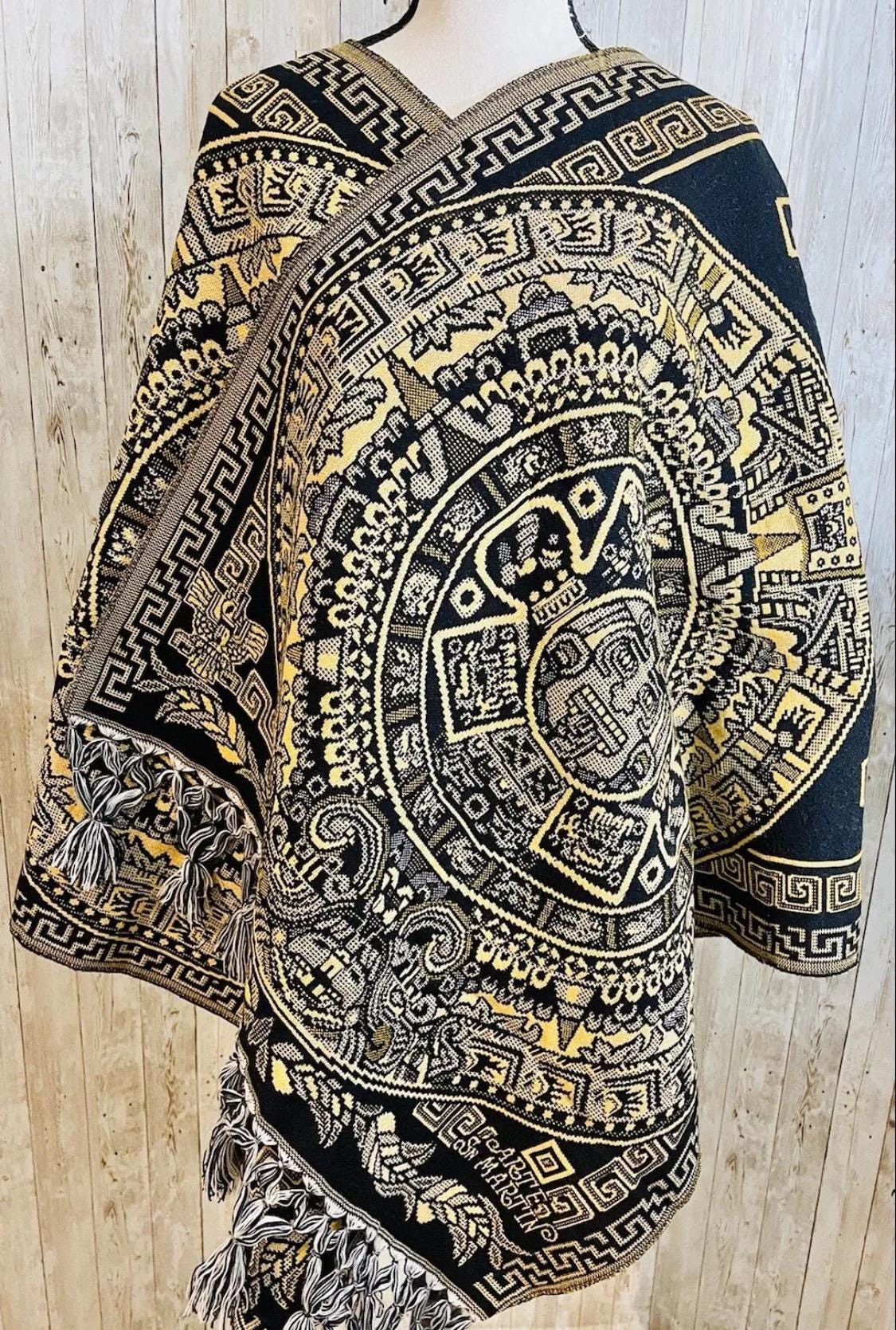 Aztec Calendar Mexican Shawl Wrap Reboso Artesanales Capas Pashima de Calendario Azteca