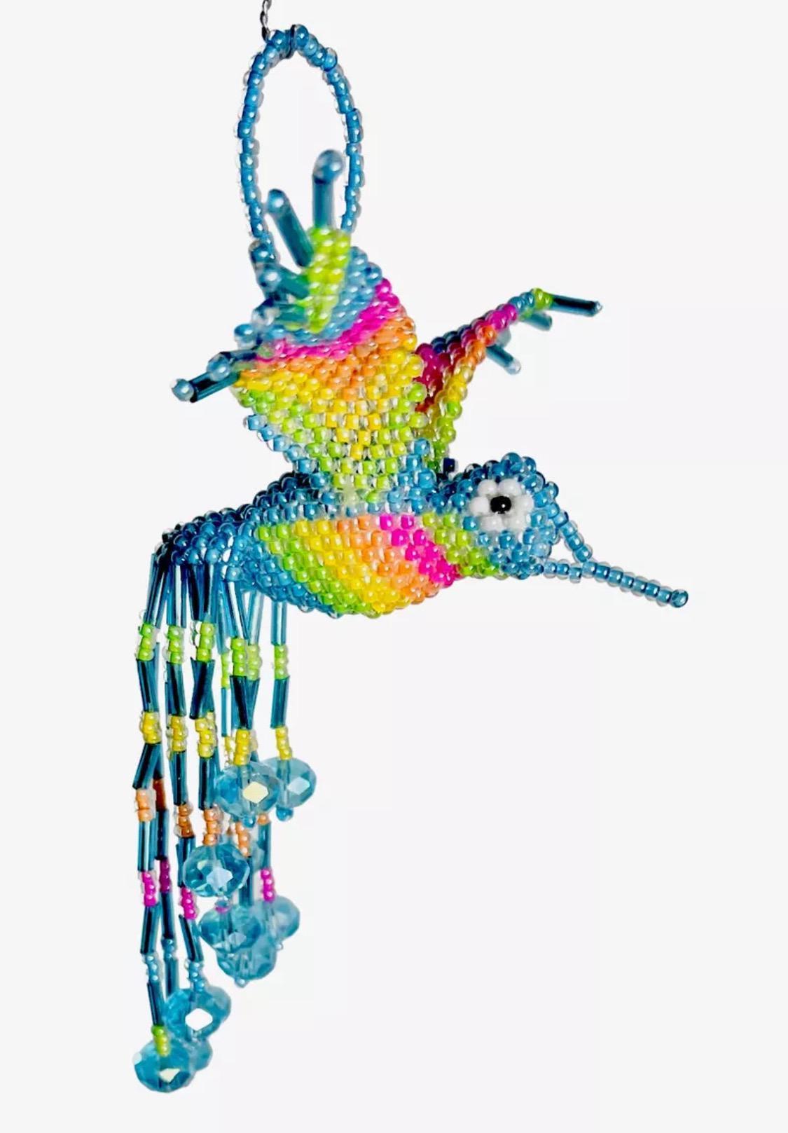 Mexican Chaquira Hummingbird Keychain Ornament Colibrí Hecho en Chaquira