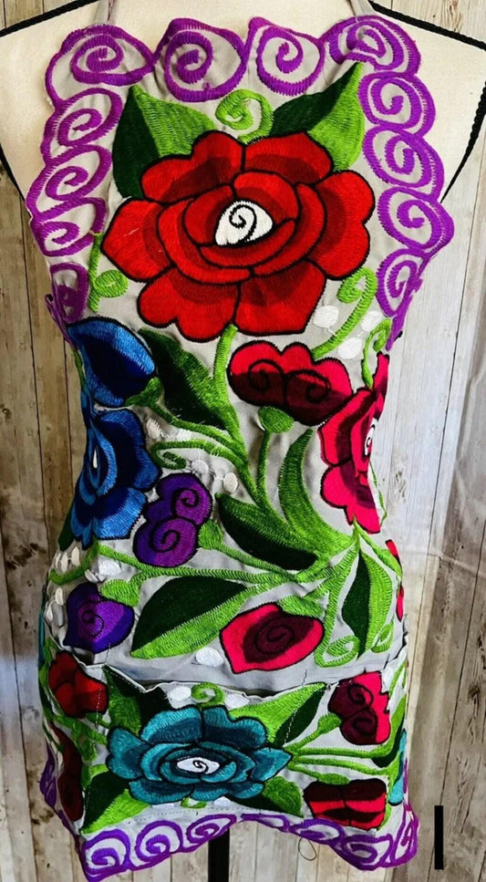 Mexican Embroidered Handmade Flower  Kitchen Apron Mandil Delantales Mexicano Bordado de Flores
