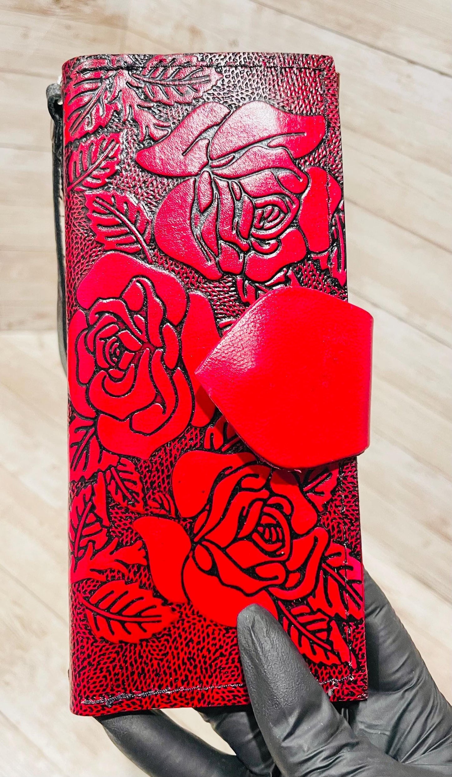 Mexican Tooled Wrislet Leather Wallet Cartera Mexicana De Piel Cincelada