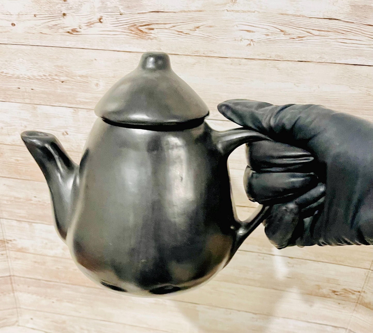 Black Oaxacan Mexican Clay Coffee Tea Pot with 2 Mugs, Plates & Sugar Spoon 1  Tetera de Barro Negro Con 2 Tazas Plato y Cuchara Azucarera