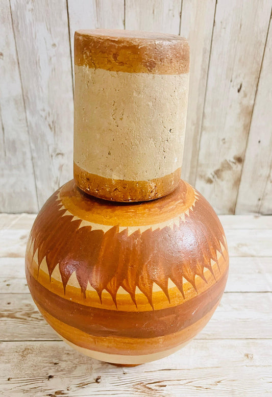 Mexican Clay WaterJug & Cup Botellón Garrafón de Barro Mexicano 9 In.