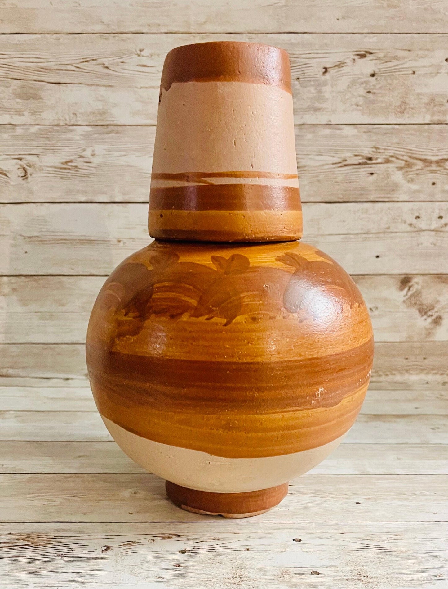 Mexican Clay WaterJug & Cup Botellón Garrafón de Barro Mexicano