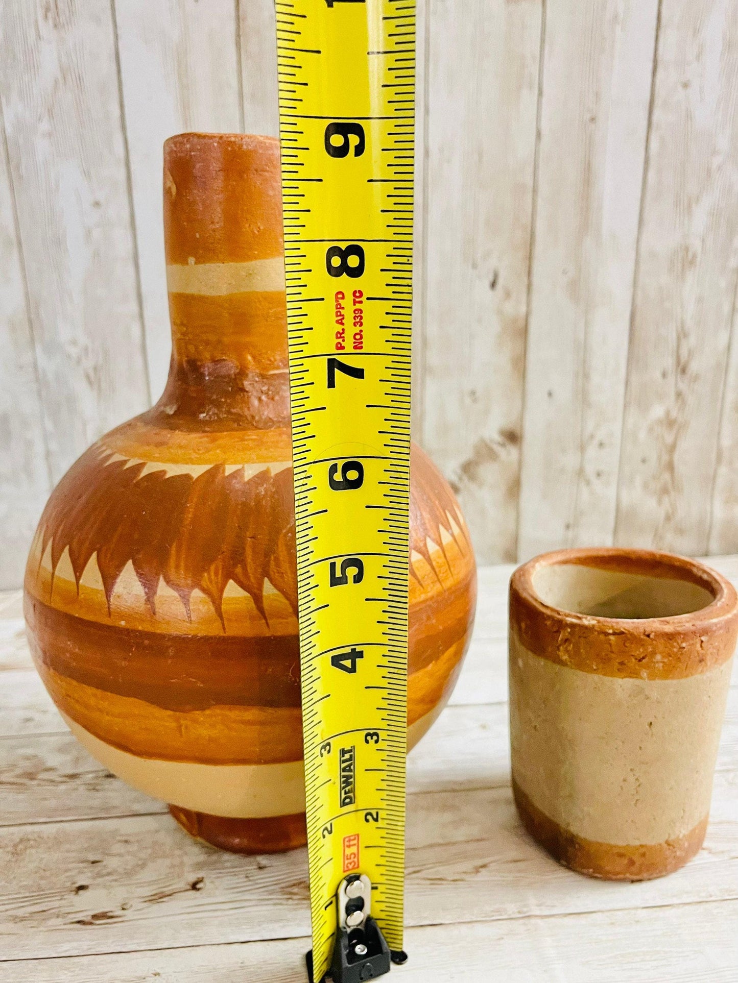 Mexican Clay WaterJugs with Cups 2 Garrafones de Barro Mexicano 9 In & 5 In