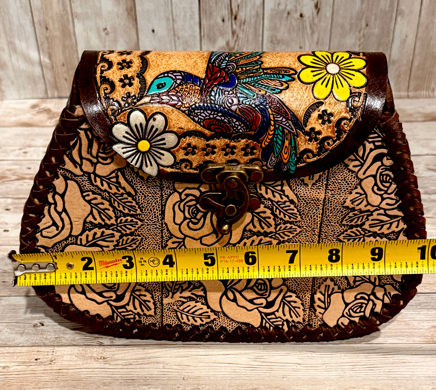 Mexican Leather Tooled Handbag Bolsa Mexicana de Piel Cincelada