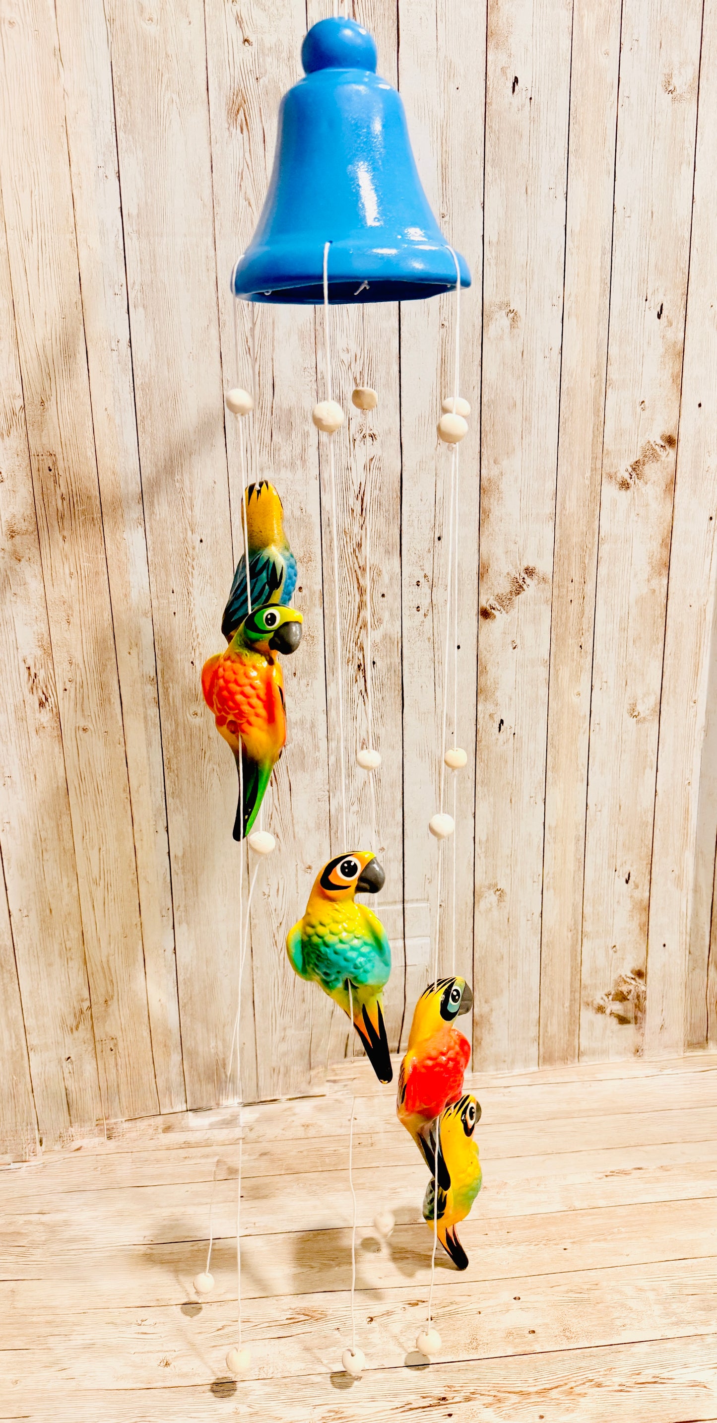 Mexican Ceramic Parrots Wind Chime Campana de Viento Mexicana de Cotorritoa