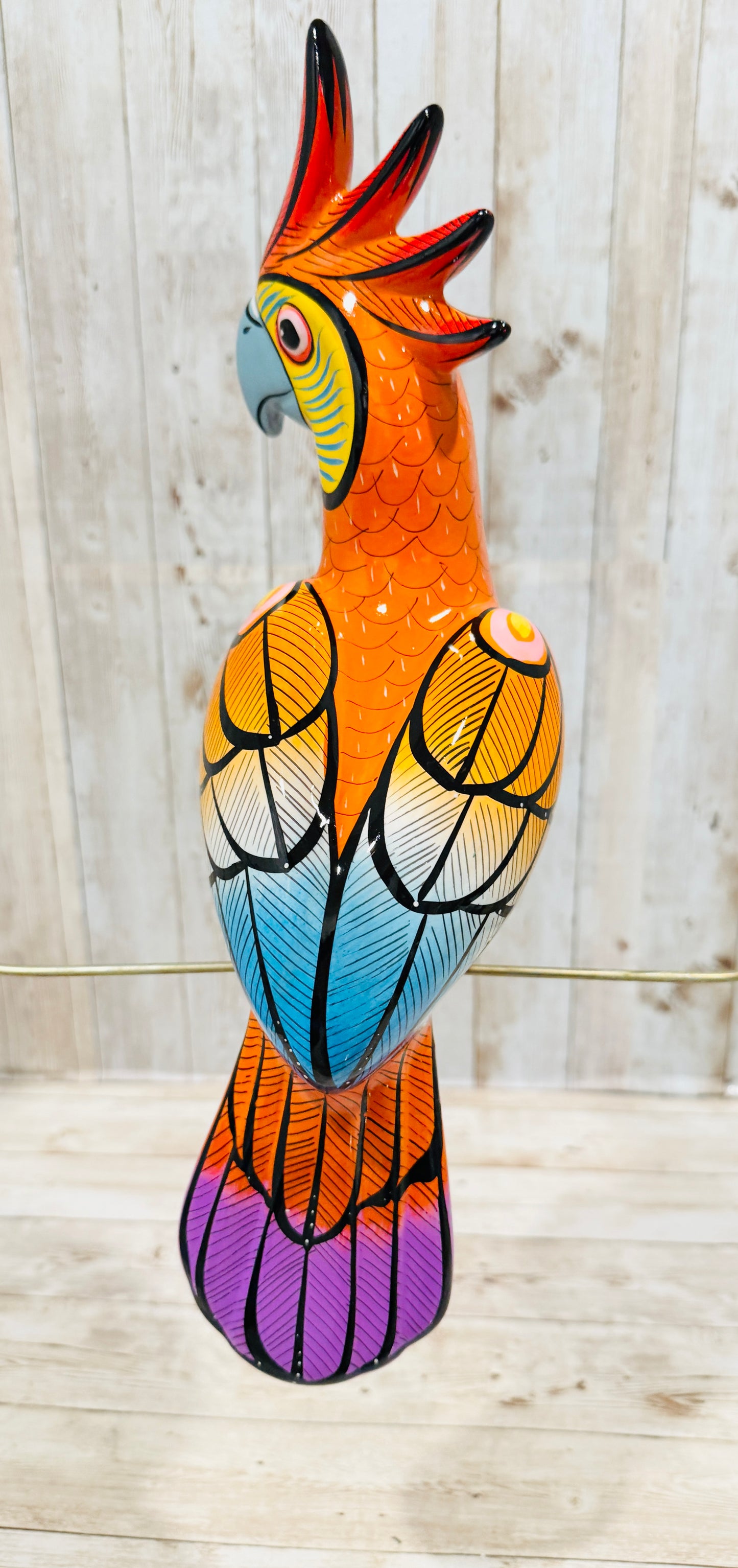 Mexican Exotic Ceramic Bird on a Perch Pajaro Mexicano de Ceramic en Aro