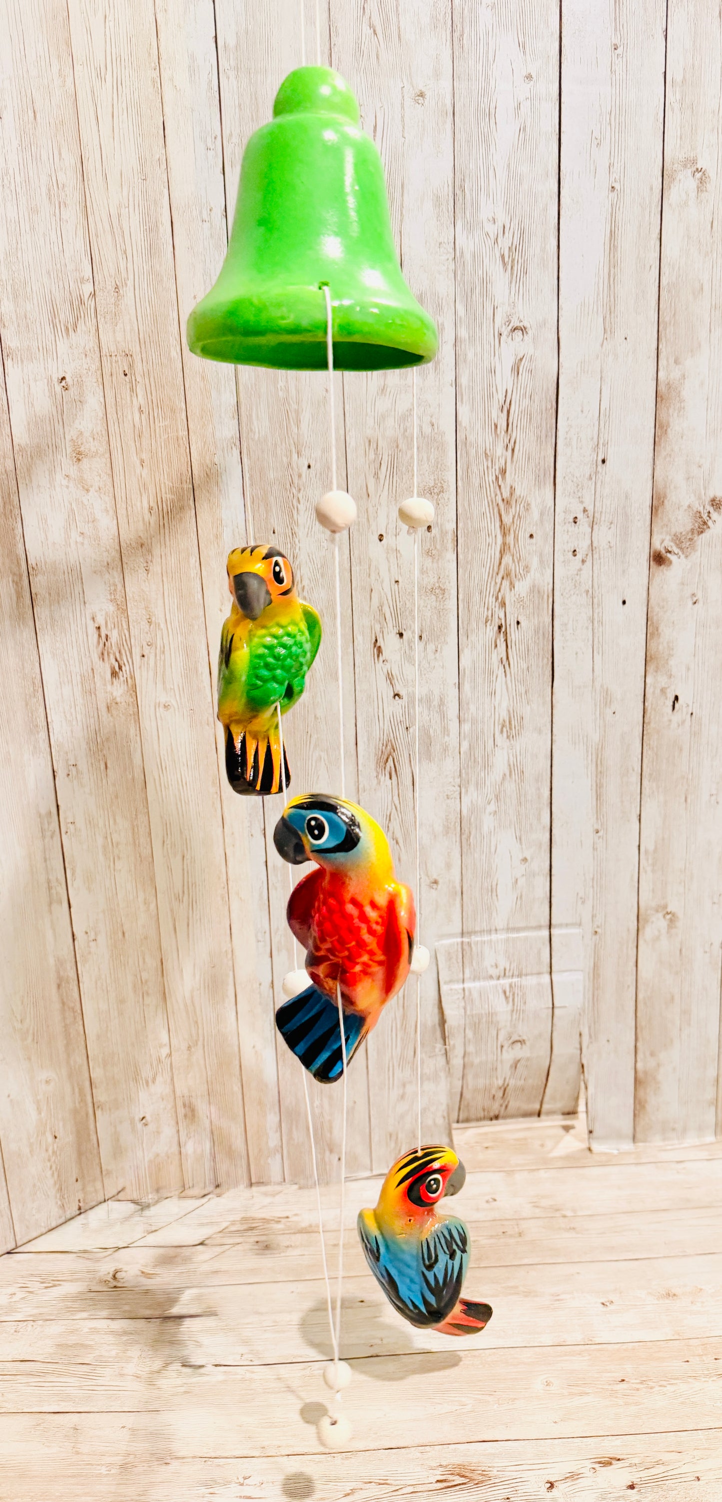Mexican Ceramic Parrots Wind Chime Campana de Viento Mexicana de Cotorritos