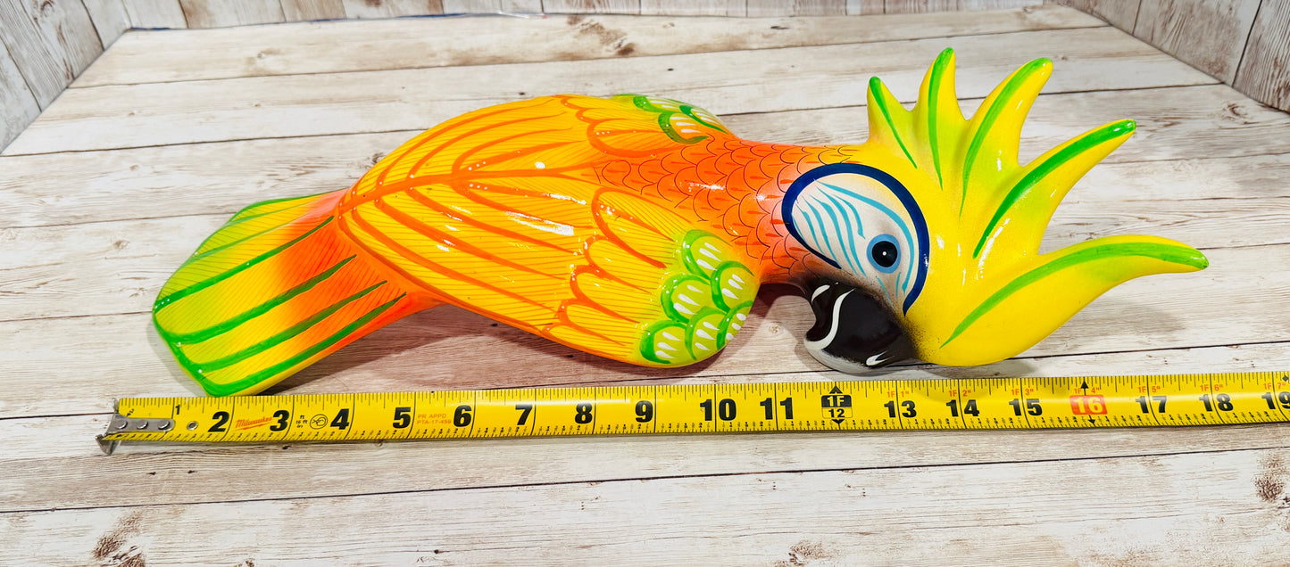 Mexican Exotic Ceramic Bird on a Perch Pajaro Mexicano de Ceramic en Aro