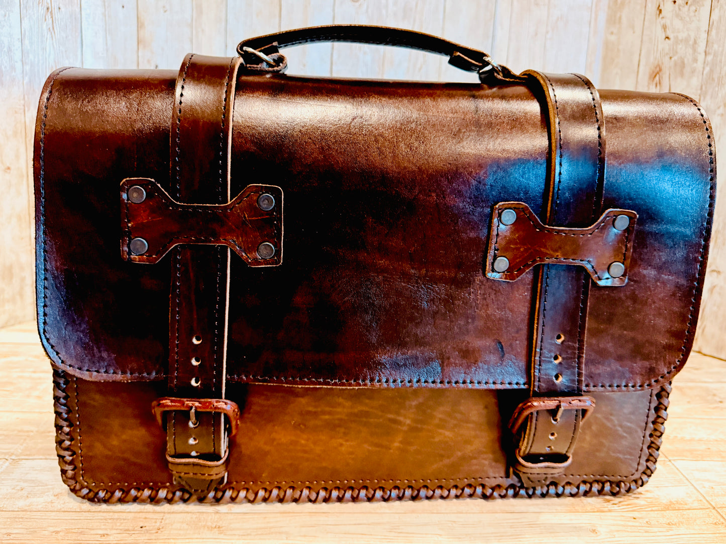 Mexican Leather Portfolio Briefcase Hand Tooled Aztec Calendar Laptop Bag Business Case Handmade Leather