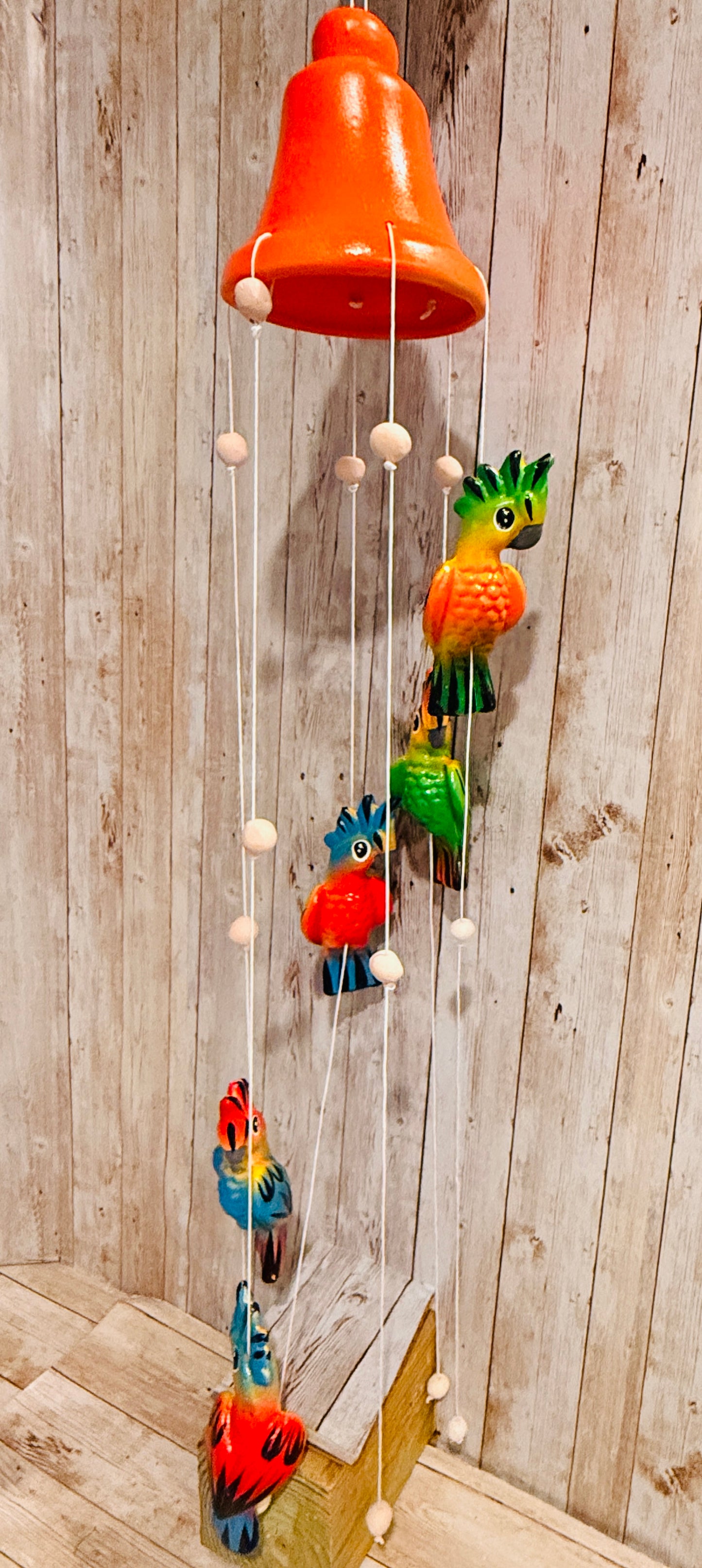 Mexican Ceramic Parrot Wind Chime Campana de Viento Mexicana de Cotorritos
