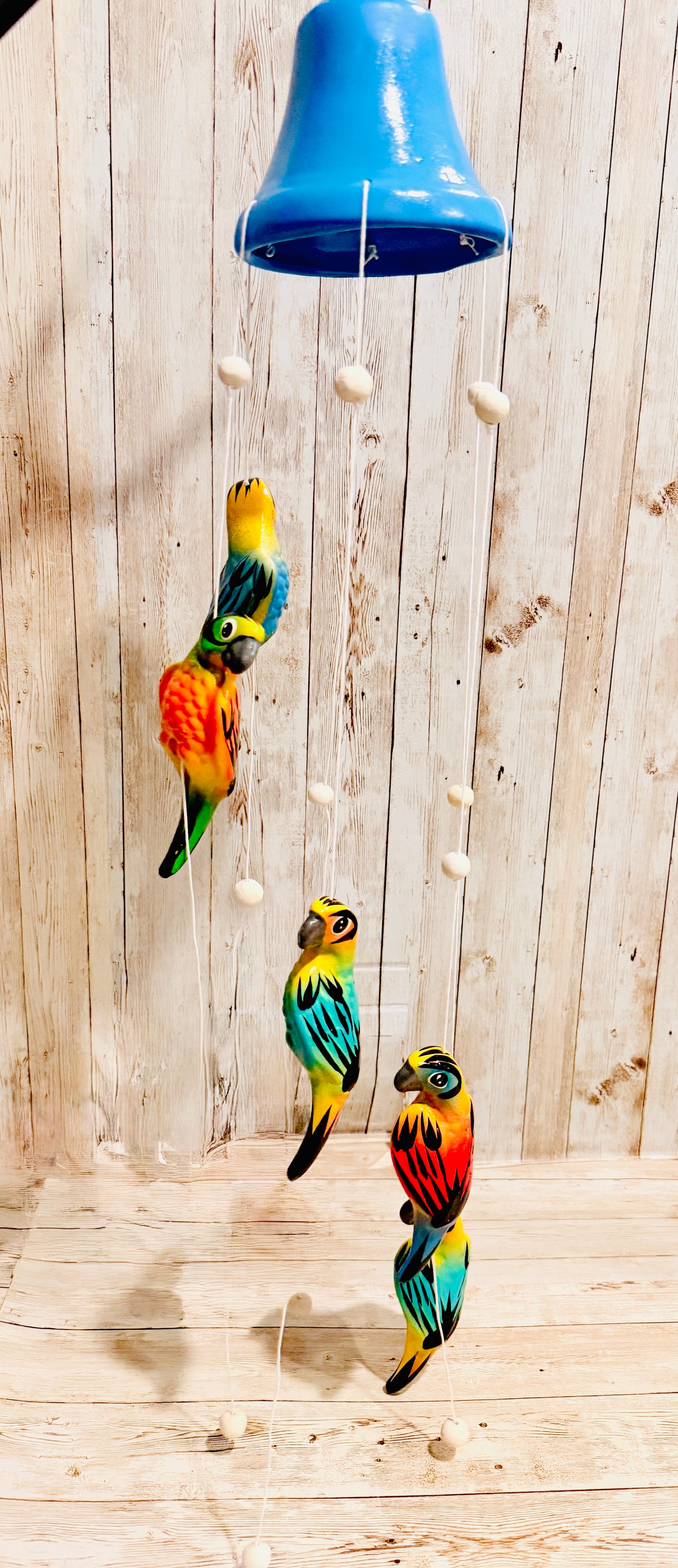 Mexican Ceramic Parrots Wind Chime Campana de Viento Mexicana de Cotorritoa
