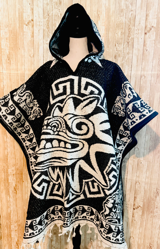 Poncho Mexicano  Calendario Azteca Con Gorro Mexican Aztec Calendar Poncho with Hoodie