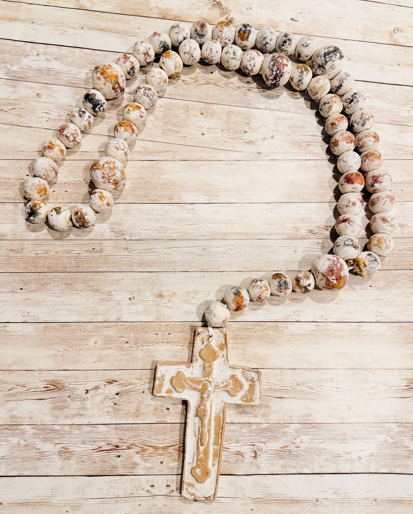 Mexican Large Ceramic Rosary Rustic Farmhouse Decor Rosario Mexicano Grande de Ceramica