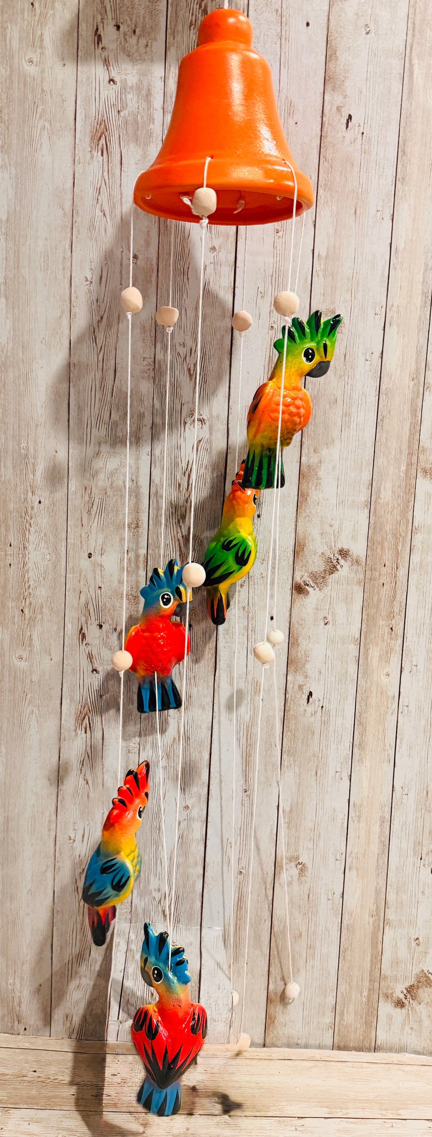 Mexican Ceramic Parrot Wind Chime Campana de Viento Mexicana de Cotorritos