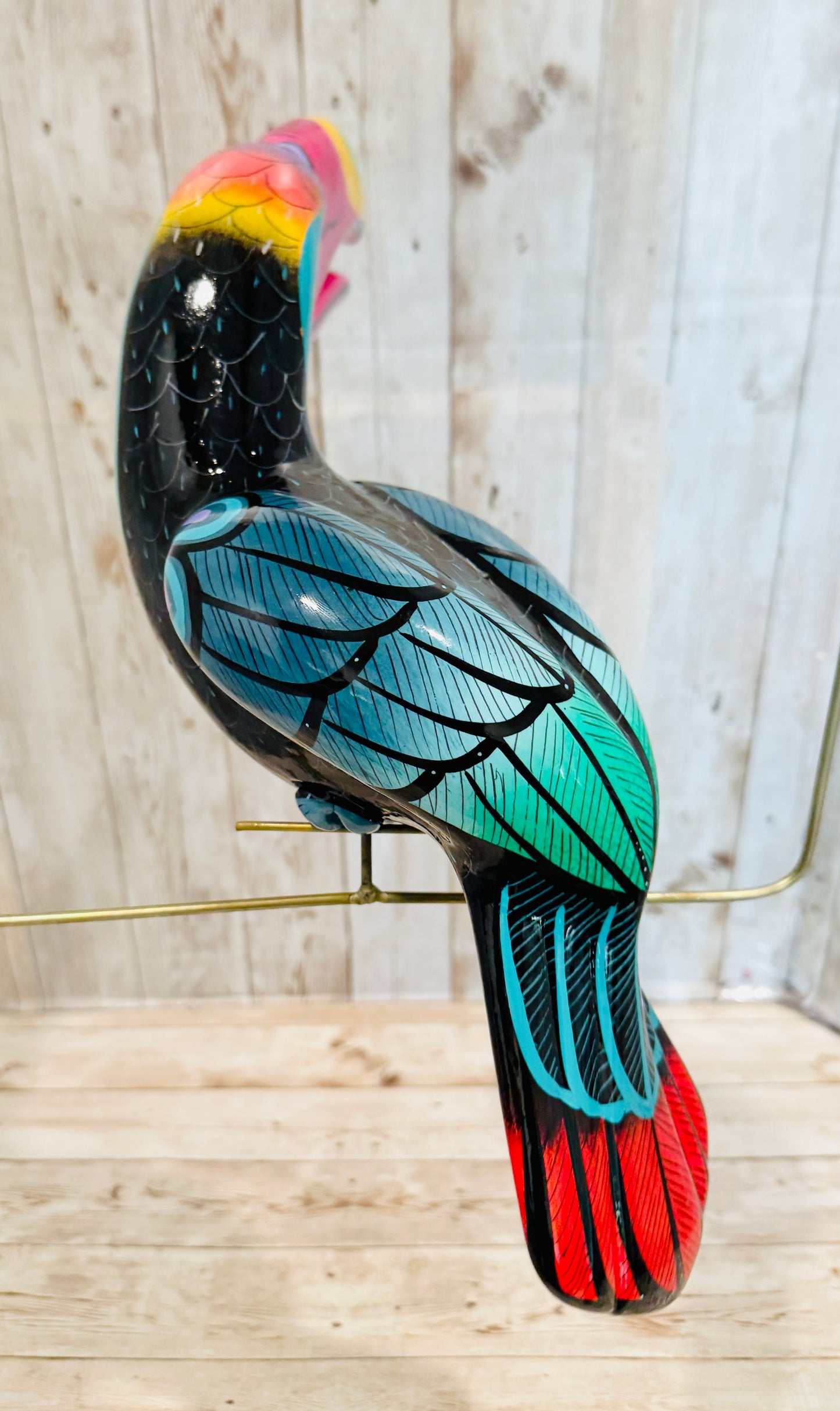 Mexican Exotic Ceramic Bird on a Perch Pajaro Mexicano de Ceramic en Aro