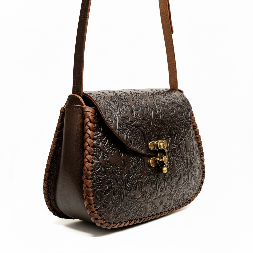 Mexican Leather Tooled Handbag Bolsa Mexicana de Piel Cincelada