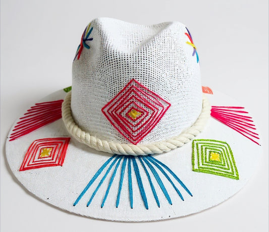 Classic Embroidered Panama Style Hat Large Sombrero Clásico Tipo Panama con Bordado Fino