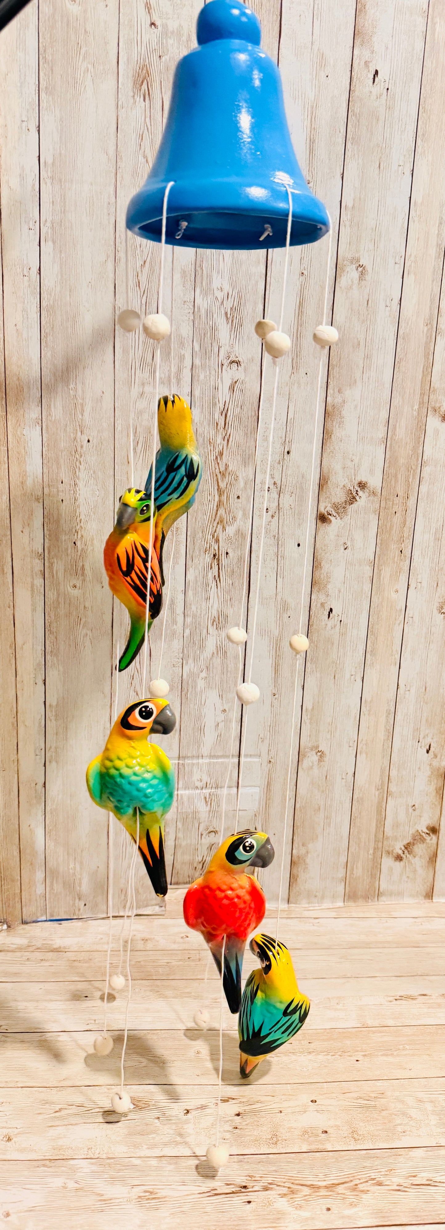 Mexican Ceramic Parrots Wind Chime Campana de Viento Mexicana de Cotorritoa
