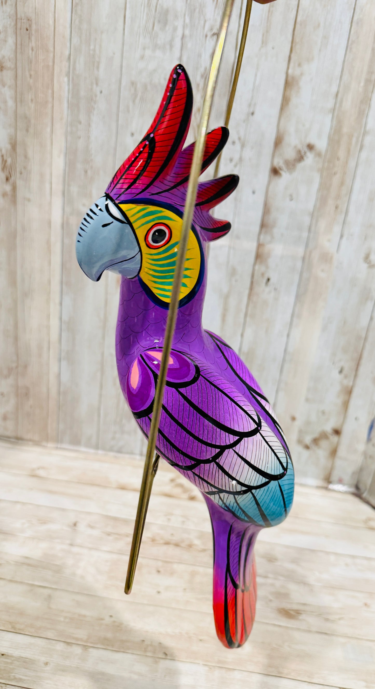 Mexican Exotic Ceramic Bird on a Perch Pajaro Mexicano de Ceramic en Aro