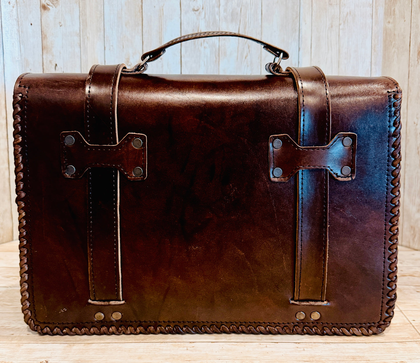 Mexican Leather Portfolio Briefcase Hand Tooled Aztec Calendar Laptop Bag Business Case Handmade Leather