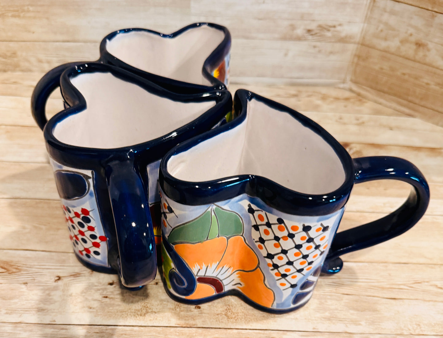 Tazas de Talavera en Forma de Corazon Mexican Heart Shaped Talavera Mugs