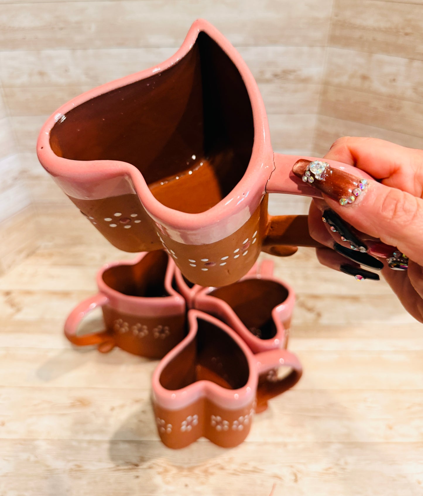 Tazas Forma Corazon de Barro Mexicano Mexican Terracota Heart Shaped Mugs