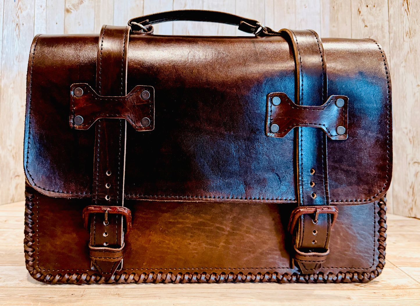 Mexican Leather Portfolio Briefcase Hand Tooled Aztec Calendar Laptop Bag Business Case Handmade Leather