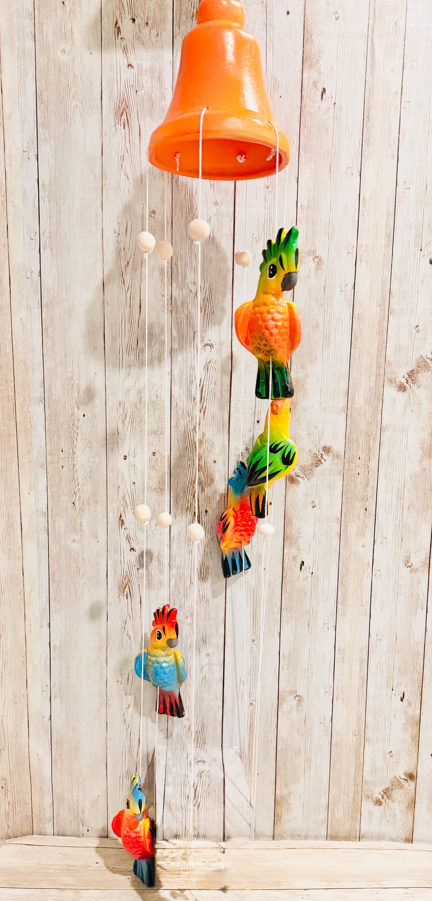 Mexican Ceramic Parrot Wind Chime Campana de Viento Mexicana de Cotorritos
